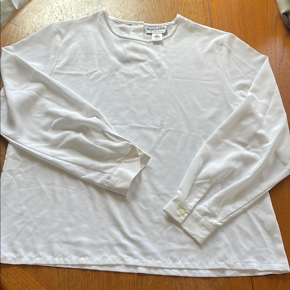 Pendleton White Blouse Classic Long-Sleeve Top